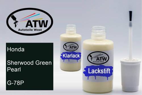 Honda, Sherwood Green Pearl, G-78P: 20ml Lackstift + 20ml Klarlack - Set, von ATW Autoteile West.